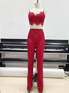 Lace Crop Top & Wide Leg Pants Set H6173