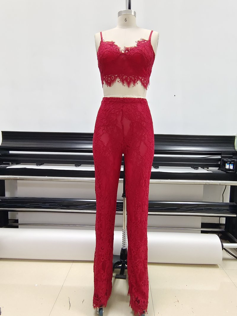 Lace Crop Top & Wide Leg Pants Set H6173