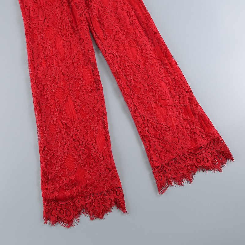 Lace Crop Top & Wide Leg Pants Set H6173