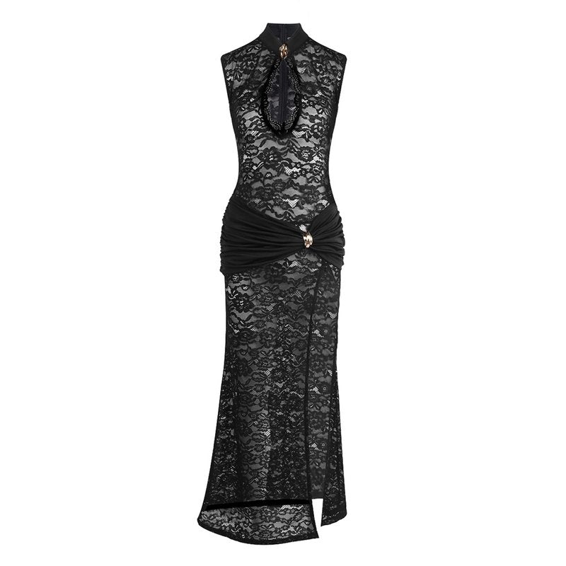 Lace Cutout High Slit Maxi Dress H6995