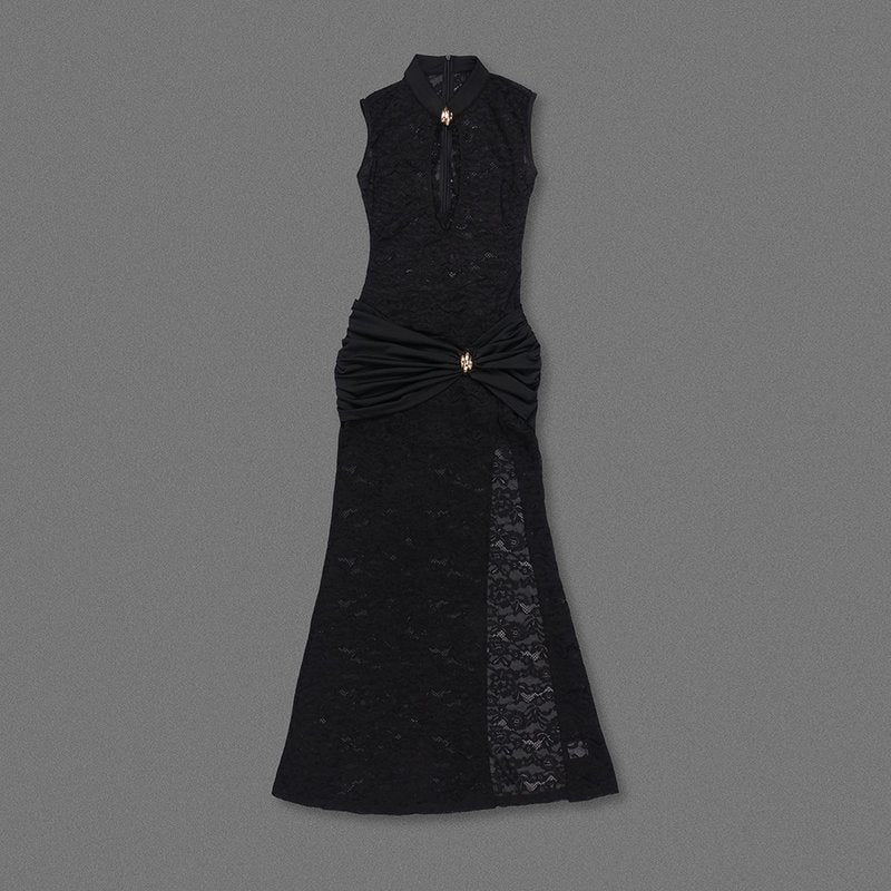 Lace Cutout High Slit Maxi Dress H6995