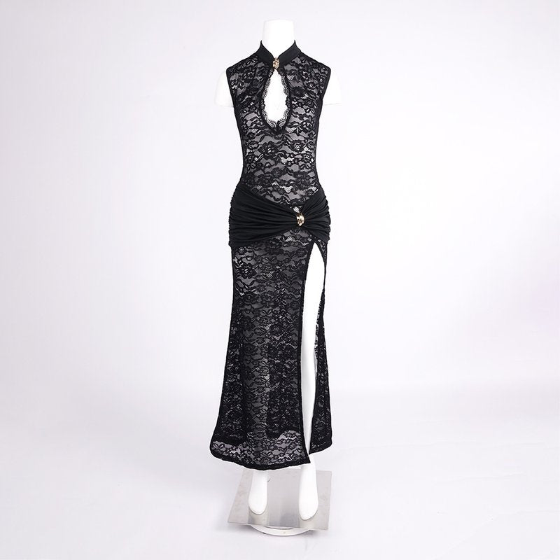 Lace Cutout High Slit Maxi Dress H6995
