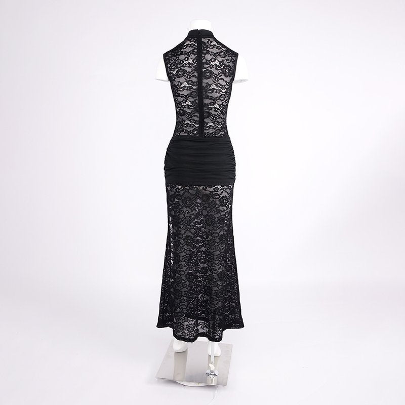 Lace Cutout High Slit Maxi Dress H6995