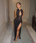 Lace Cutout High Slit Maxi Dress H6995