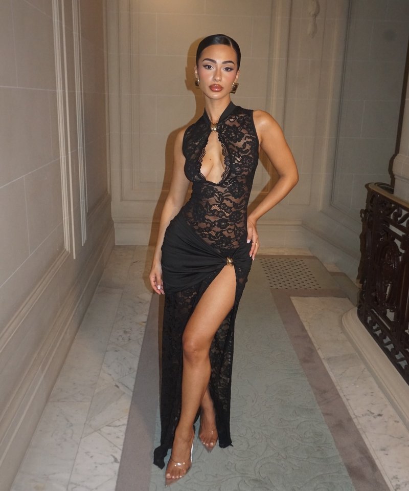 Lace Cutout High Slit Maxi Dress H6995