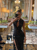 Lace Cutout High Slit Maxi Dress H6995