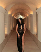 Lace Cutout High Slit Maxi Dress H6995
