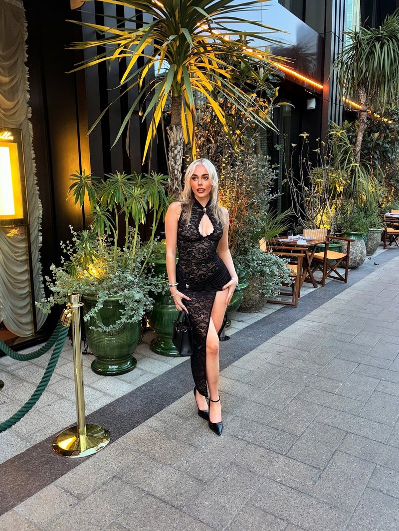 Lace Cutout High Slit Maxi Dress H6995