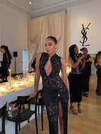 Lace Cutout High Slit Maxi Dress H6995