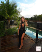 Lace Cutout High Slit Maxi Dress H6995