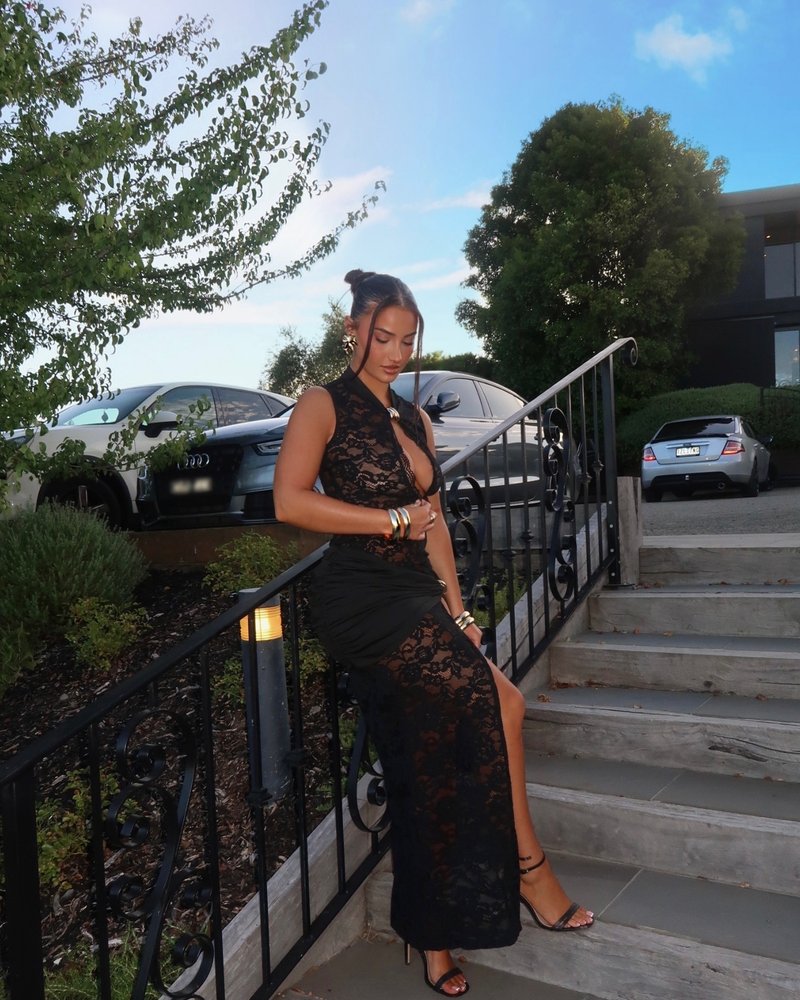Lace Cutout High Slit Maxi Dress H6995