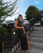 Lace Cutout High Slit Maxi Dress H6995