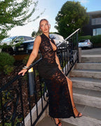 Lace Cutout High Slit Maxi Dress H6995
