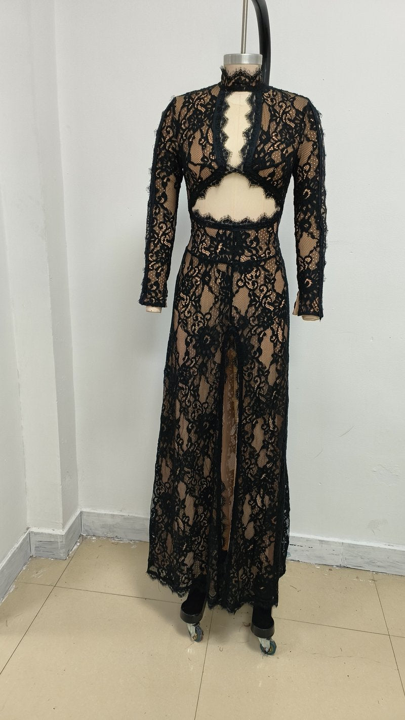 Lace Cutout Long Sleeve Gown H6624