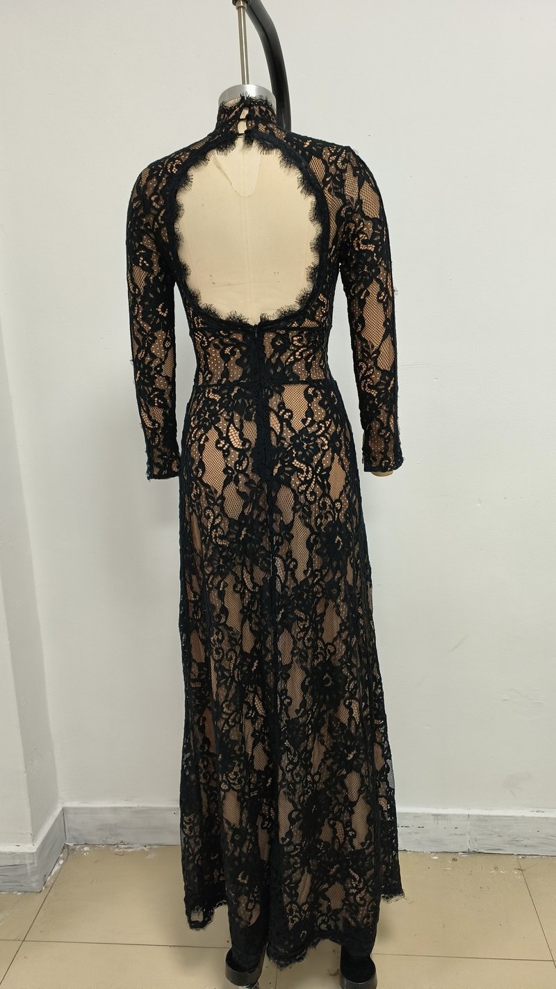 Lace Cutout Long Sleeve Gown H6624