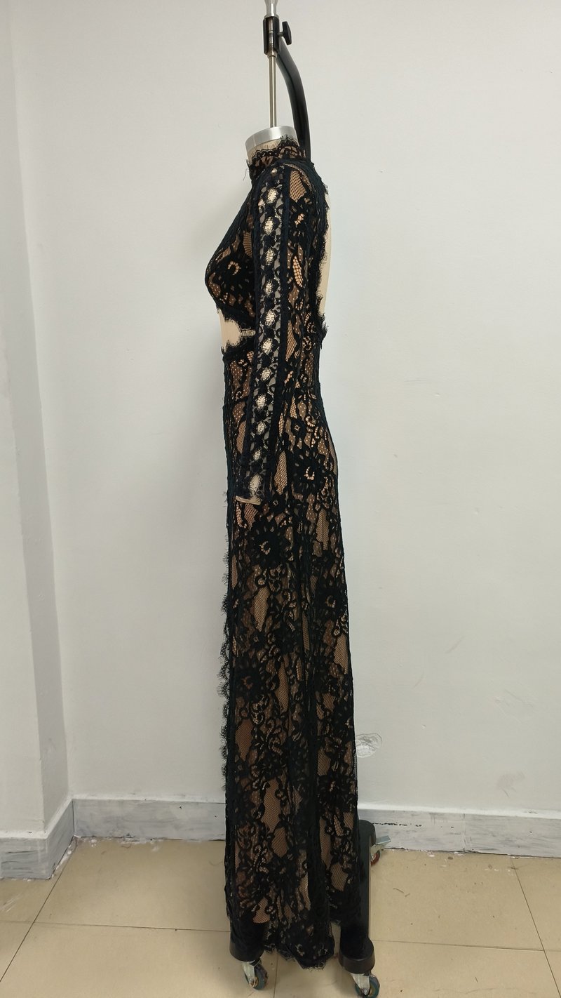 Lace Cutout Long Sleeve Gown H6624
