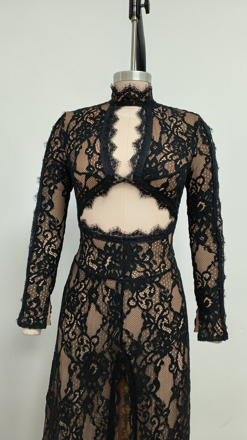 Lace Cutout Long Sleeve Gown H6624