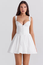 Lace Eyelet Sweetheart Mini Dress H6314