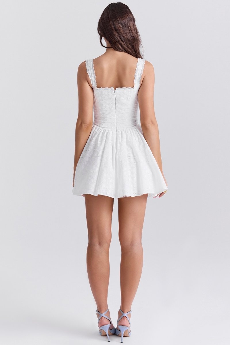 Lace Eyelet Sweetheart Mini Dress H6314