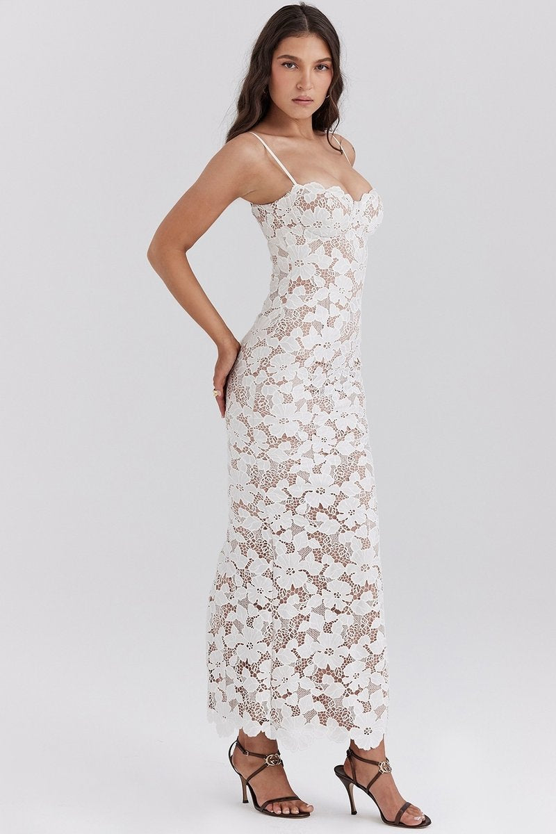 Lace Floral Strappy Maxi Dress H6394