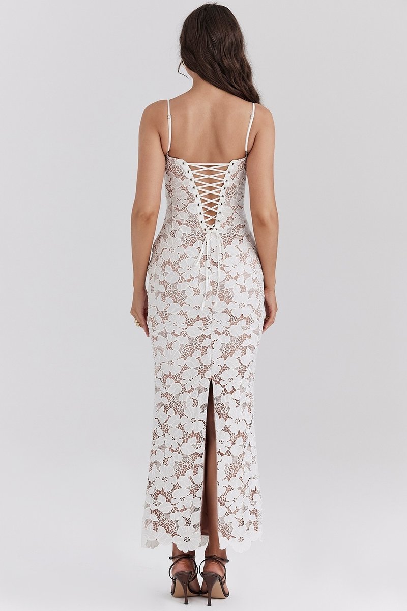 Lace Floral Strappy Maxi Dress H6394