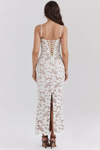 Lace Floral Strappy Maxi Dress H6394