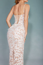 Lace Floral Strappy Maxi Dress H6394