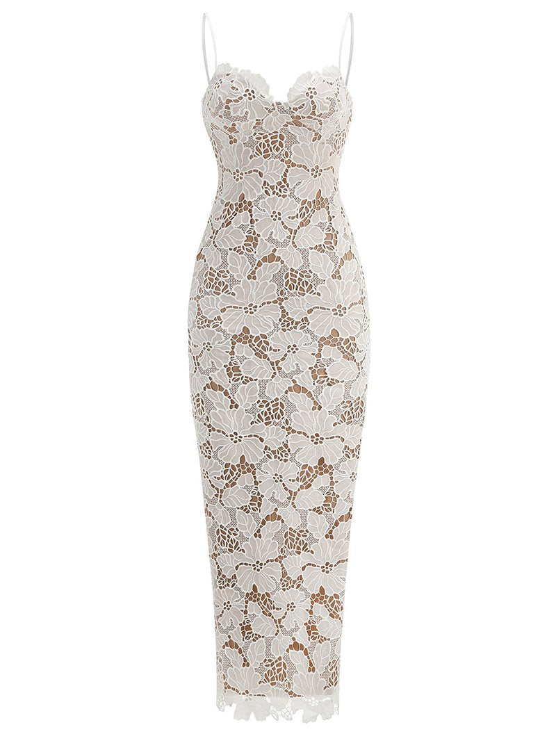 Lace Floral Strappy Maxi Dress H6394