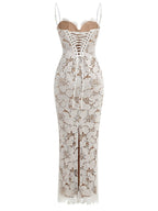 Lace Floral Strappy Maxi Dress H6394