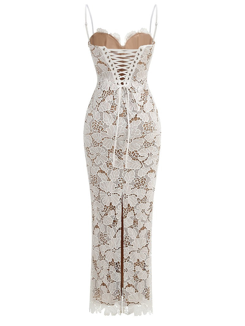 Lace Floral Strappy Maxi Dress H6394