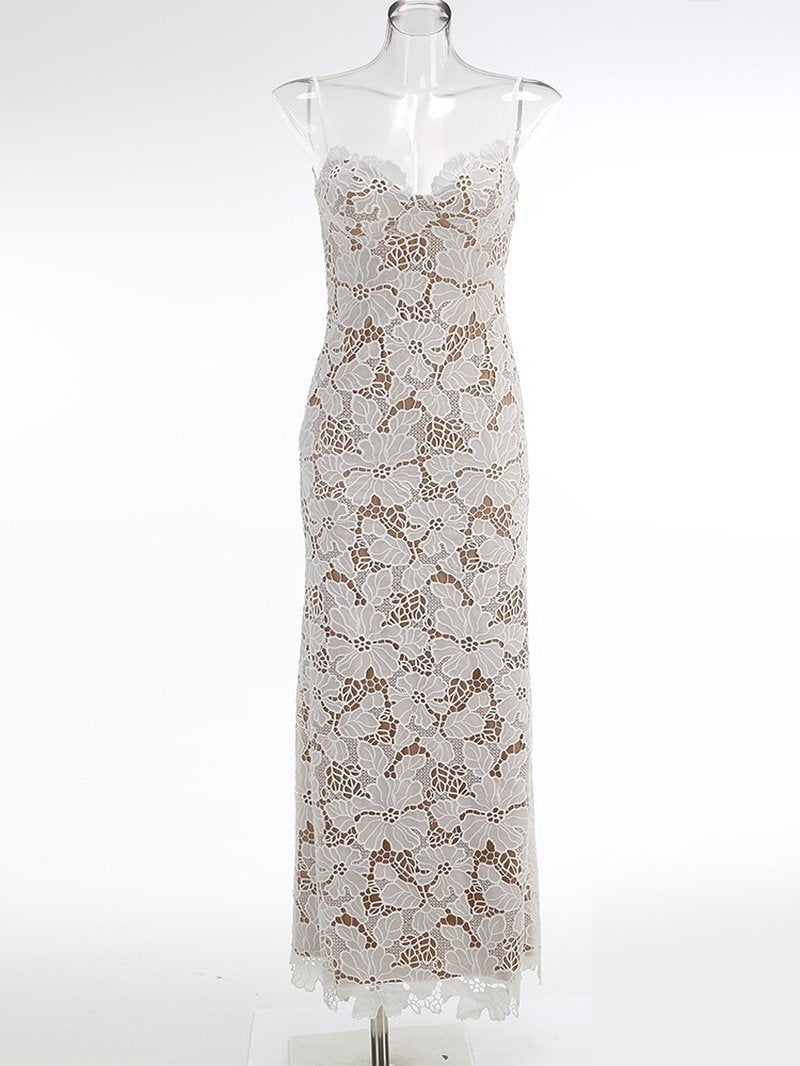 Lace Floral Strappy Maxi Dress H6394