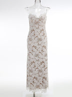 Lace Floral Strappy Maxi Dress H6394