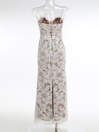 Lace Floral Strappy Maxi Dress H6394
