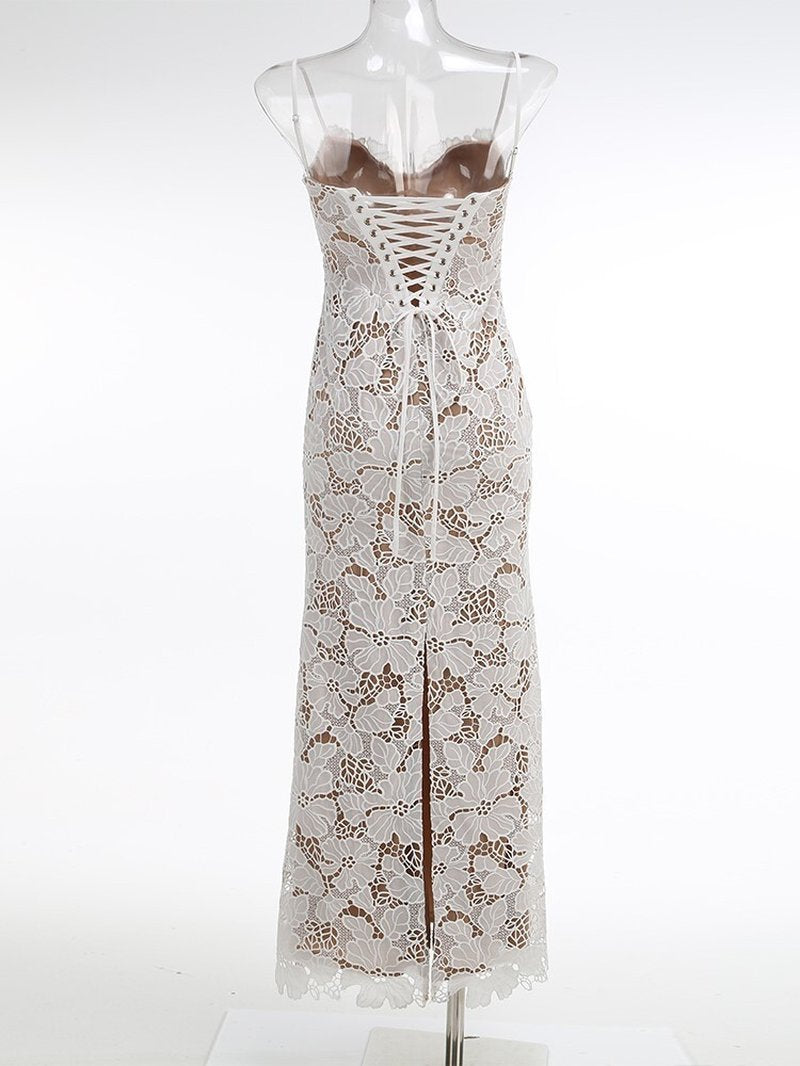 Lace Floral Strappy Maxi Dress H6394