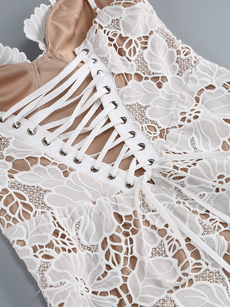 Lace Floral Strappy Maxi Dress H6394