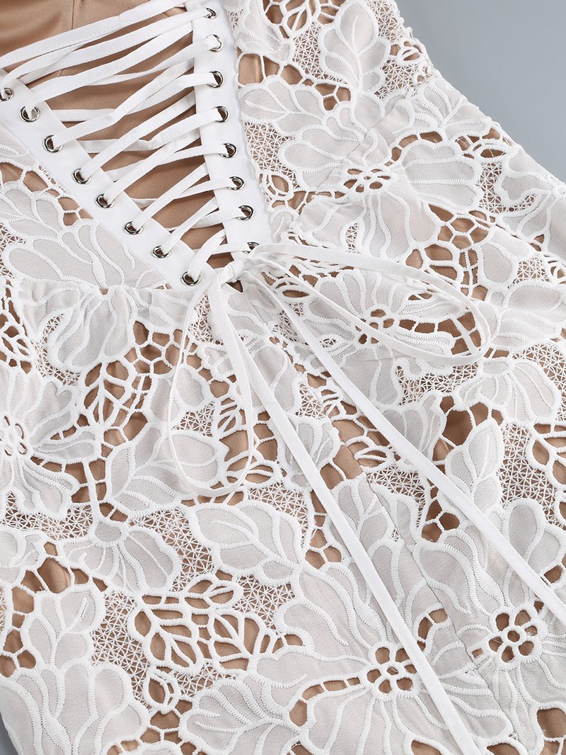 Lace Floral Strappy Maxi Dress H6394