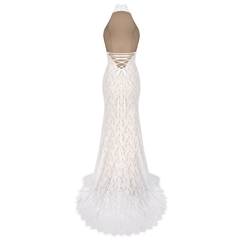 Lace Halter Neck Mermaid Wedding Gown H6842