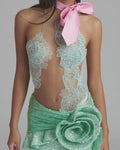 Lace Halter Top with Sequin Rose Skirt H7135