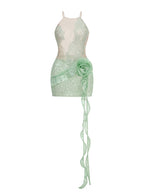 Lace Halter Top with Sequin Rose Skirt H7135
