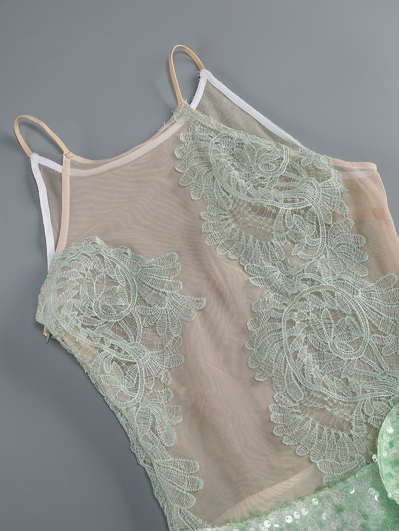 Lace Halter Top with Sequin Rose Skirt H7135