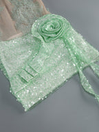 Lace Halter Top with Sequin Rose Skirt H7135