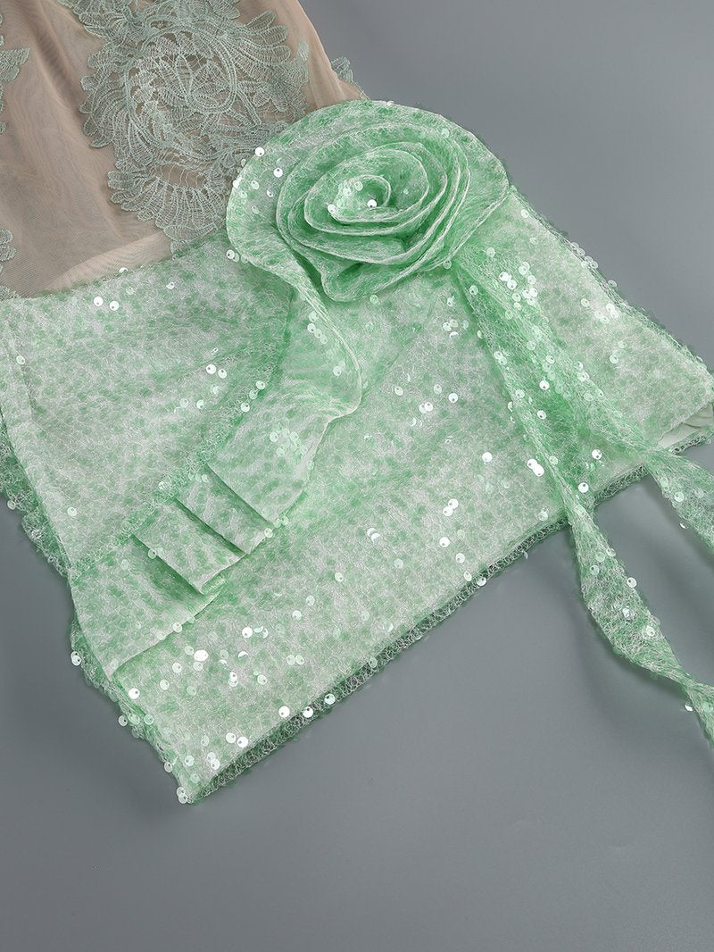 Lace Halter Top with Sequin Rose Skirt H7135