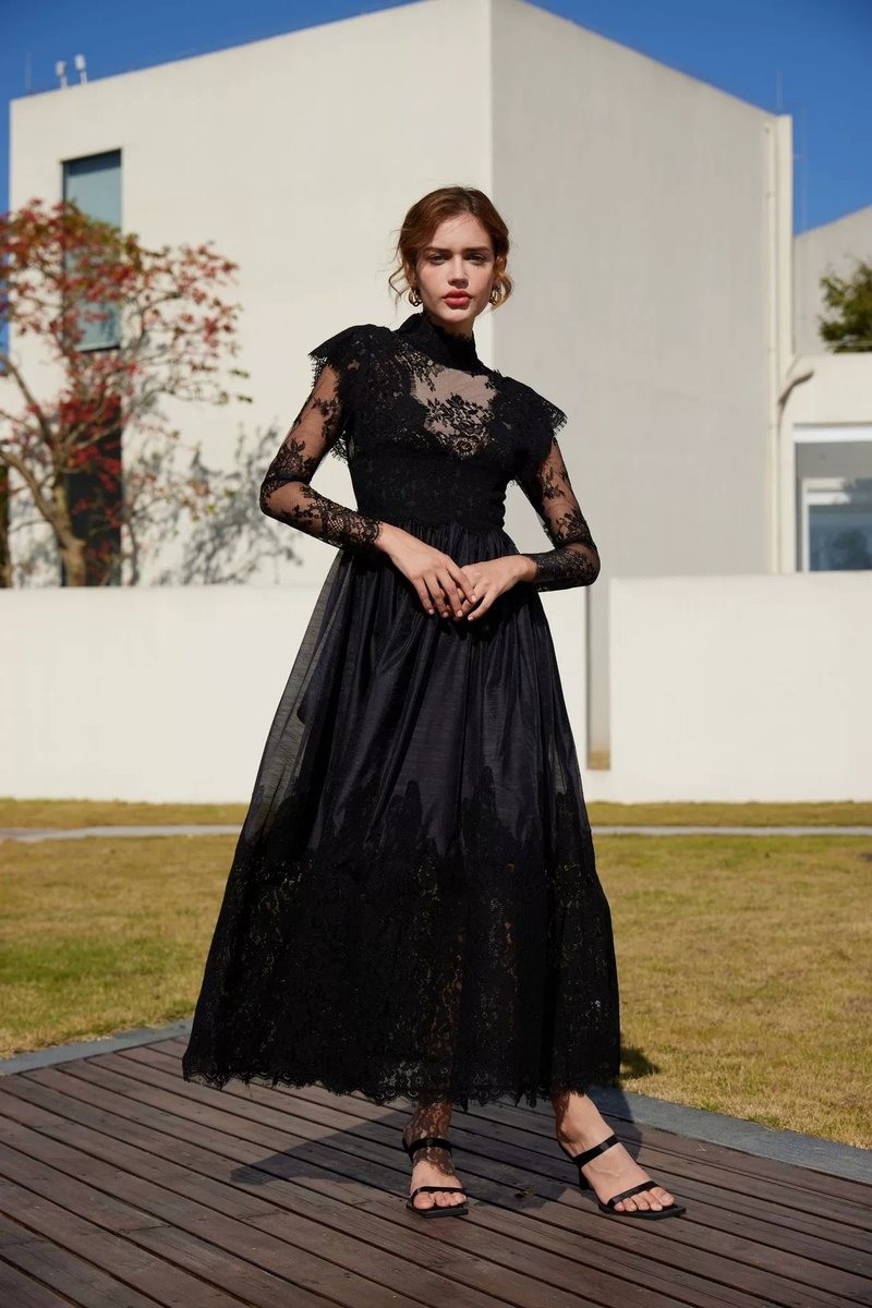 Lace High Neck Midi Dress H6423