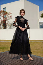 Lace High Neck Midi Dress H6423