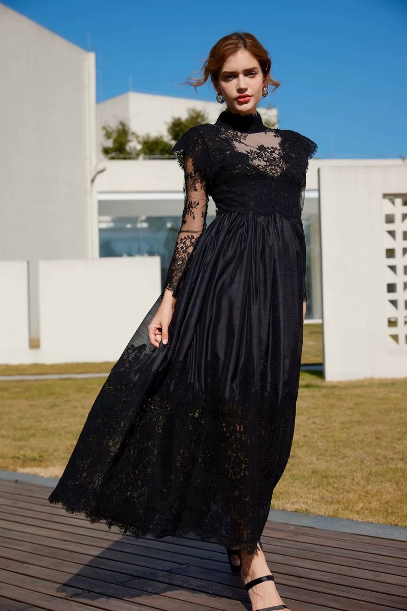 Lace High Neck Midi Dress H6423