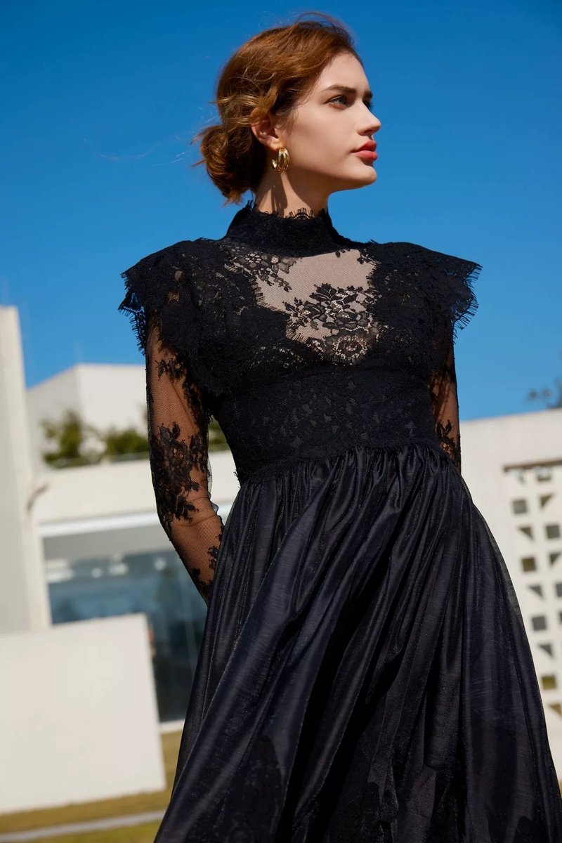 Lace High Neck Midi Dress H6423