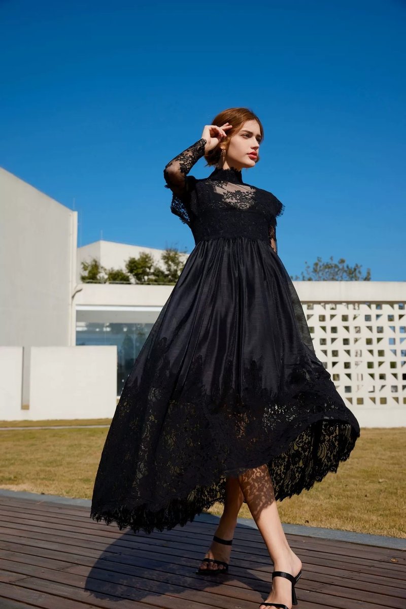 Lace High Neck Midi Dress H6423