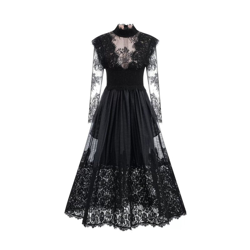 Lace High Neck Midi Dress H6423