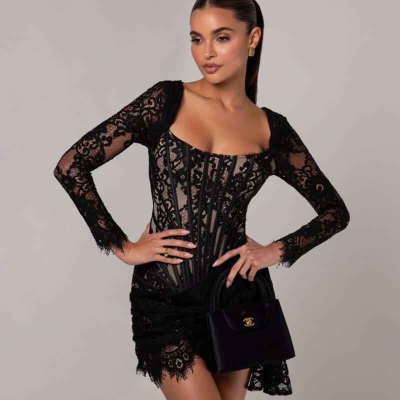 Lace Long Sleeve Corset Mini Dress H6502