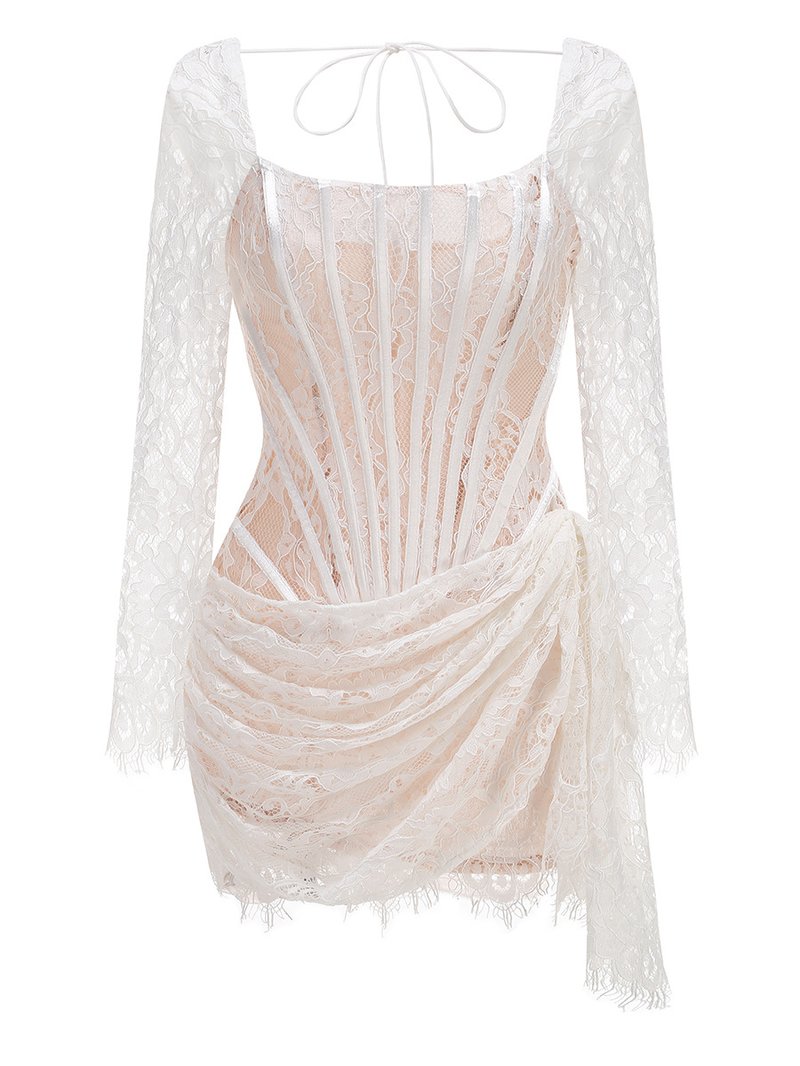 Lace Long Sleeve Corset Mini Dress H6502